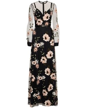 Elie Saab Embroidered Tulle Long Dress - Black