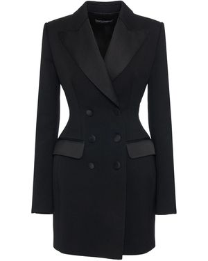 Dolce & Gabbana Stretch Wool Blend Long Tuxedo Jacket - Black
