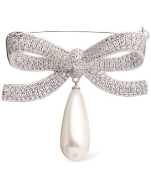 Self-Portrait Crystal Bow Brooch W/ Faux Pearl - メタリック