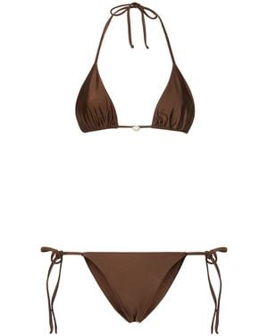 SARA CRISTINA Lycra Triangle Bikini W/ Pearl - Brown