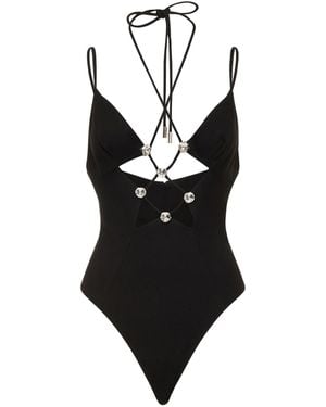 Area Embellished Star Cutout Bodysuit - Black