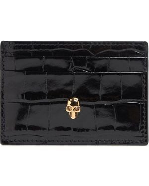 McQueen Damen Croc Embossed Leather Card Holder - Schwarz