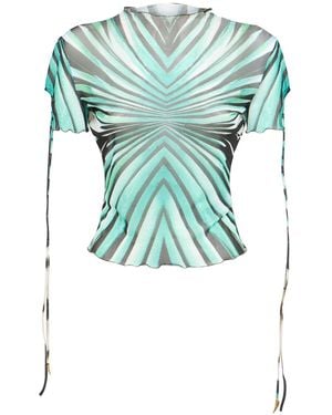 Roberto Cavalli Damen T-Shirt Aus Stretch-Tüll „Ray Of Sea“ - Grün