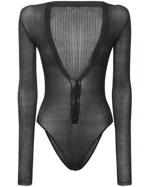 Petar Petrov Silk Knit V-Neck Long Sleeve Bodysuit - Grey