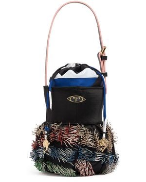 Emilio Pucci Mini Pucinella Embroidered Satin Bag - Black