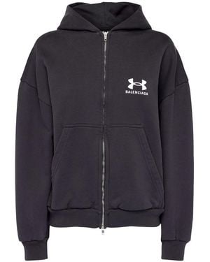 Balenciaga Cotton Zip-Up Hoodie Washed - Black