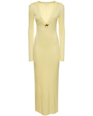 Area Viscose V Neck Long Dress W/ Star Stud - Yellow