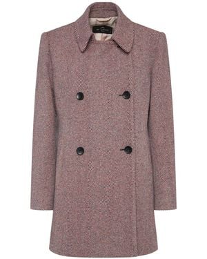 Etro Herringbone Double Breast Short Coat - Purple