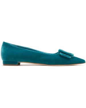 Manolo Blahnik Maysale ベルベットフラットシューズ 10mm - グリーン