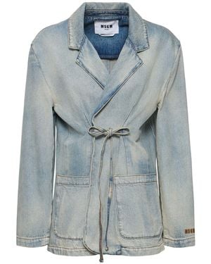 MSGM Damen Cotton Denim Blazer - Blau