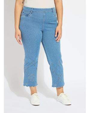 Lyssé Billie Eyelet Straight Denim Curvy (26"Inseam) - Blue