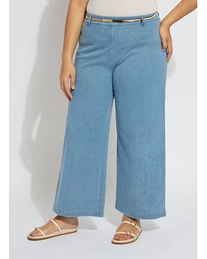 Lyssé Erin Crystal Embellished Wide Leg Denim Curvy (28" Inseam) - Blue
