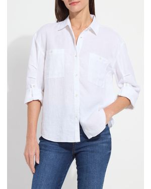 Lyssé Rose Roll Tab Utility Linen Shirt - White