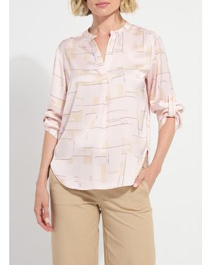 Lyssé Ashanti Roll Tab Printed V Neck Shirt - Natural