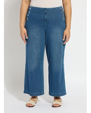 Lyssé Mallory Sailor Hi Waist Wide Leg Denim Curvy (28" Inseam) - Blue