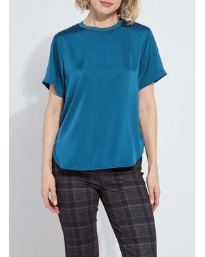 Lyssé Aline Crew Neck Mix Media Top - Blue