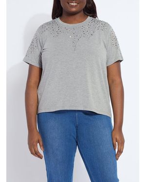 Lyssé Malva Embellished Crew Neck Top Curvy - Gray