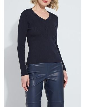 Lyssé Adette V-Neck Ribbed Long Sleeve - Blue