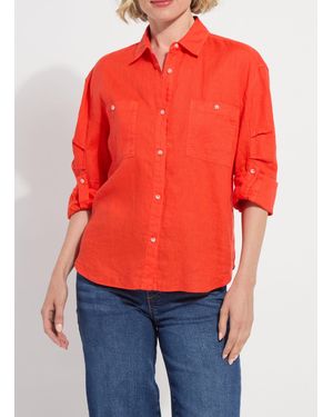 Lyssé Rose Roll Tab Utility Linen Shirt - Red
