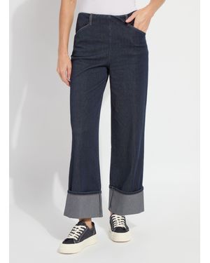Lyssé Samara Cuffed Wide Leg Denim (Inseam 28" Cuffed - Blue