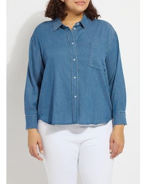 Lyssé Bay Crop Chambray Shirt Curvy - Blue