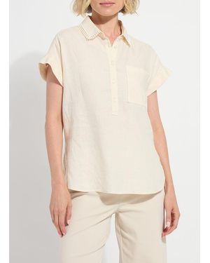 Lyssé Althea Embroidered Collar Linen Shirt - Natural