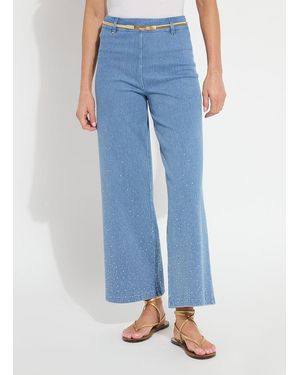 Lyssé Erin Crystal Embellished Wide Leg Denim (28" Inseam) - Blue