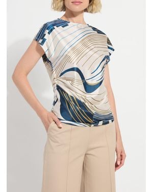 Lyssé Faride Side Pleated Printed Top - Blue