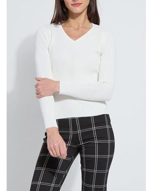 Lyssé Adette V-Neck Ribbed Long Sleeve - White