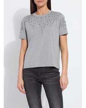 Lyssé Malva Embellished Crew Neck Top - Gray