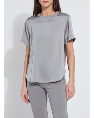Lyssé Aline Crew Neck Mix Media Top - Gray