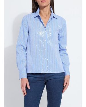 Lyssé Mila Sequin Stretch Shirting - Blue
