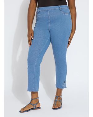 Lyssé Yori Eyelet Straight Leg Crop Denim (26" Inseam) - Blue