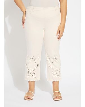 Lyssé Billie Eyelet Straight Denim Curvy (26"Inseam) - Natural