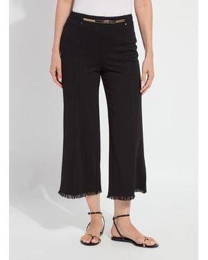 Lyssé Ari Wide Leg Crop Fringe Belted Pant (24" Inseam) - Black