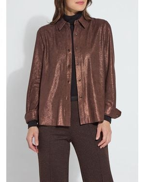 Lyssé Connie Patent Foil Vegan Suede Shacket - Brown