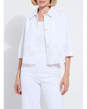 Lyssé Gem Eyelet Embroidered Denim Jacket Curvy - White