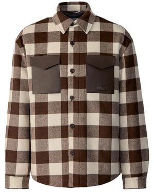 Mackage Ryker-Pl Plaid Wool Overshirt With Leather Pocket - Brown