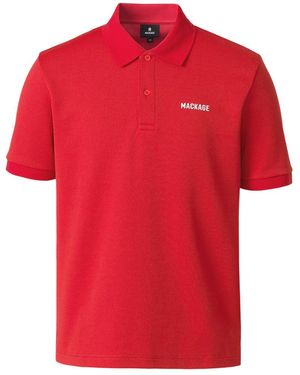 Mackage Pablo-Cr Flat Knit Rib Collar Polo - Red