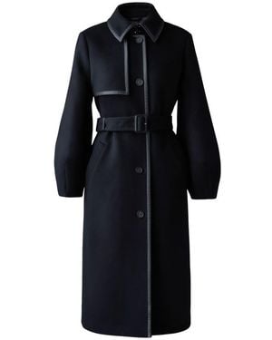 Mackage Zeva Long Wool Balloon Sleeve Trench With Leather Detail - Black