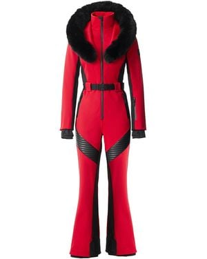 Mackage Elle-Zr Bonded Fleece Ski Suit With Removable Fur-Trimmed Hood - Red