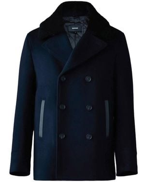 Mackage Cole Wool Double-Breasted Jacket With Shearling Collar - Blue
