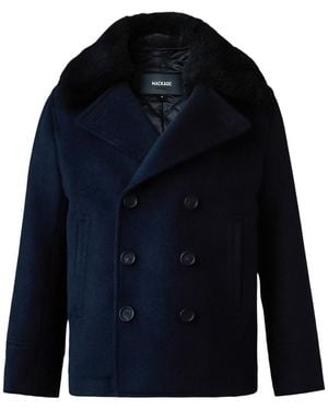 Mackage Camden Wool Peacoat With Shearling Collar For Kids -14 Years) - Blue