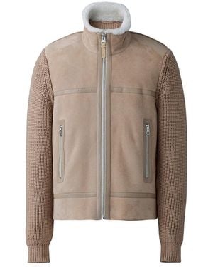 Mackage Jonathan Mixed-Media Shearling Jacket - Blue