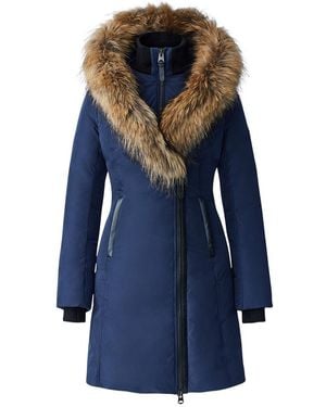 Mackage Kay-F Down Coat With Natural Fur Signature Collar - Blue