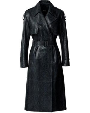 Mackage Carmela-Snk Snake Pattern Leather Trench With Belt - Black