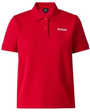 Mackage Analiese-Cr Flat Knit Rib Collar Polo - Red