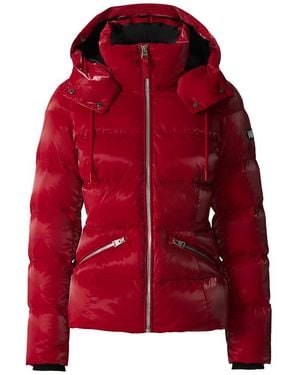 Mackage Madalyn-Glo High-Gloss Down Jacket With Removable Hood - Red