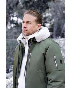 Mackage August Bomber Jacket With Shearling-Trimmed Hood - Green