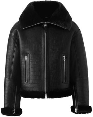 Mackage Memphis Croc Embossed Oversized Shearling Jacket - Black